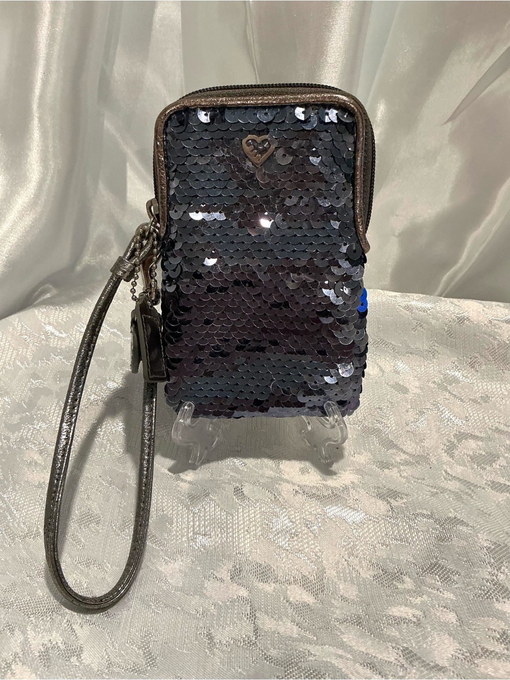 Coach Poppy Sequin Heart Wristlet Phone Pouch - 4 1/2 x 6 1/2